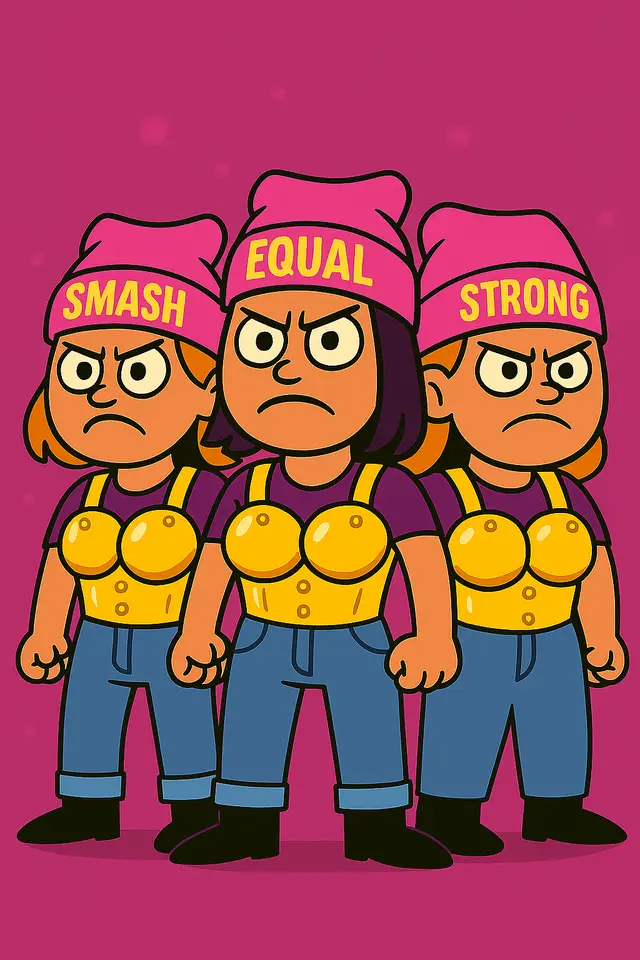 Three warriors in pink beanies and gold armour