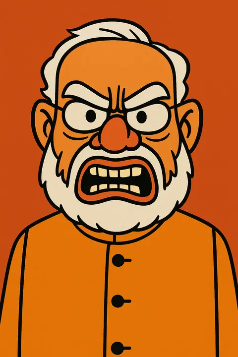 Modi, teeth bared, saffron