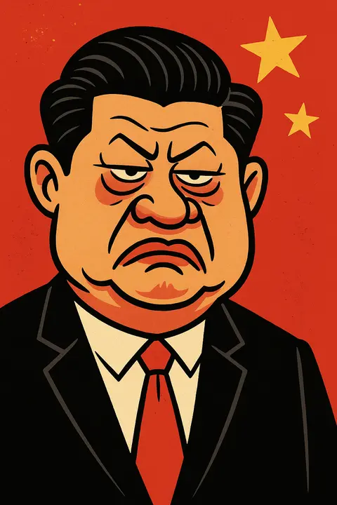 Xi, scowling on a red ground with gold stars